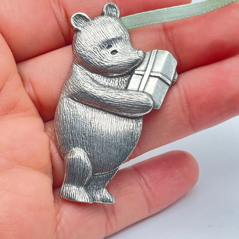 Vintage 90s Disney Danforth Pewter Win Bear Pendant‎ Silver Tone Jewelry